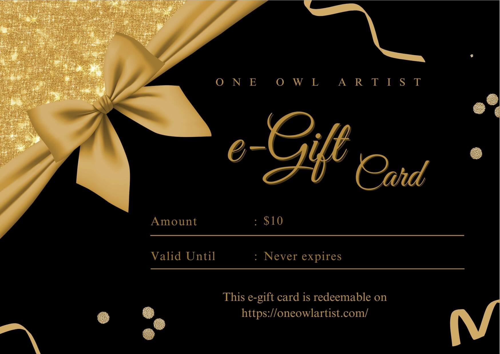 one owl artist e-gift card worth $10