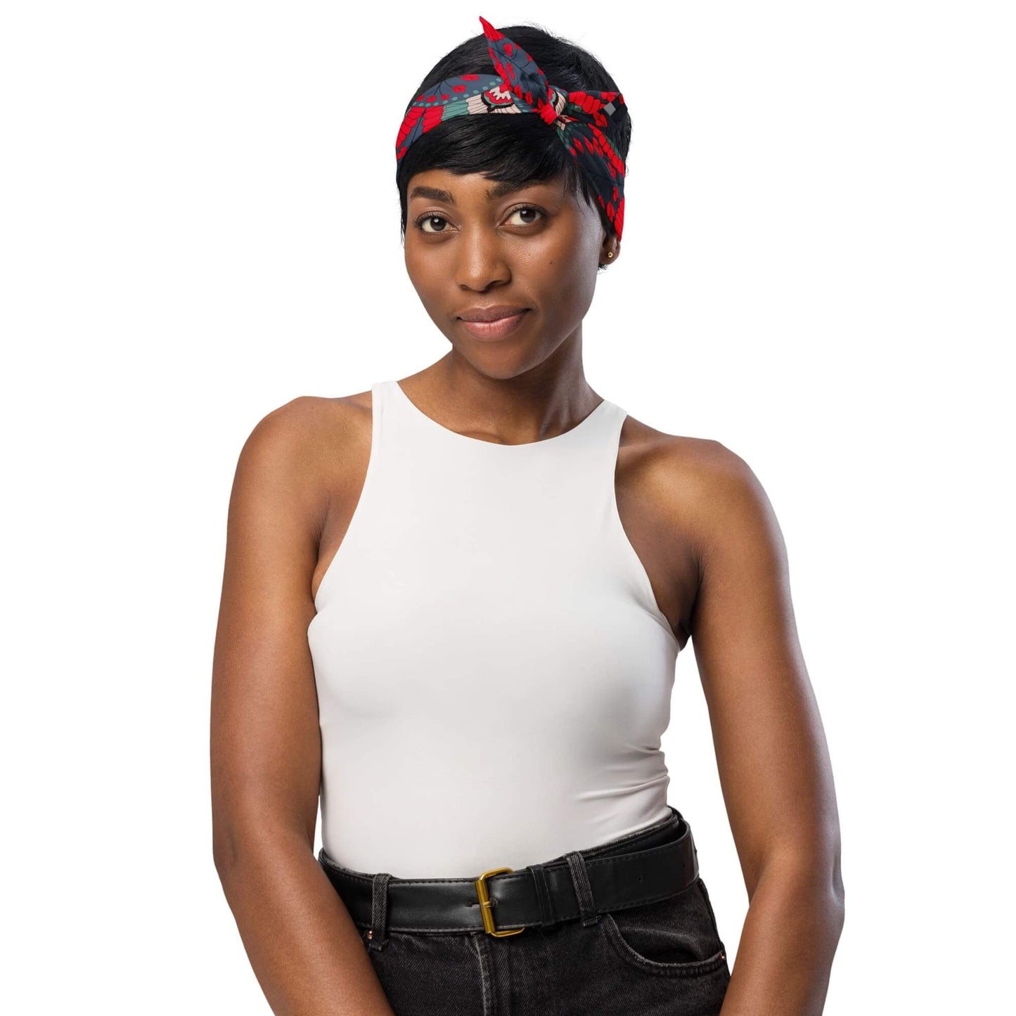 scallop pattern red navy bandana scarf headband for women