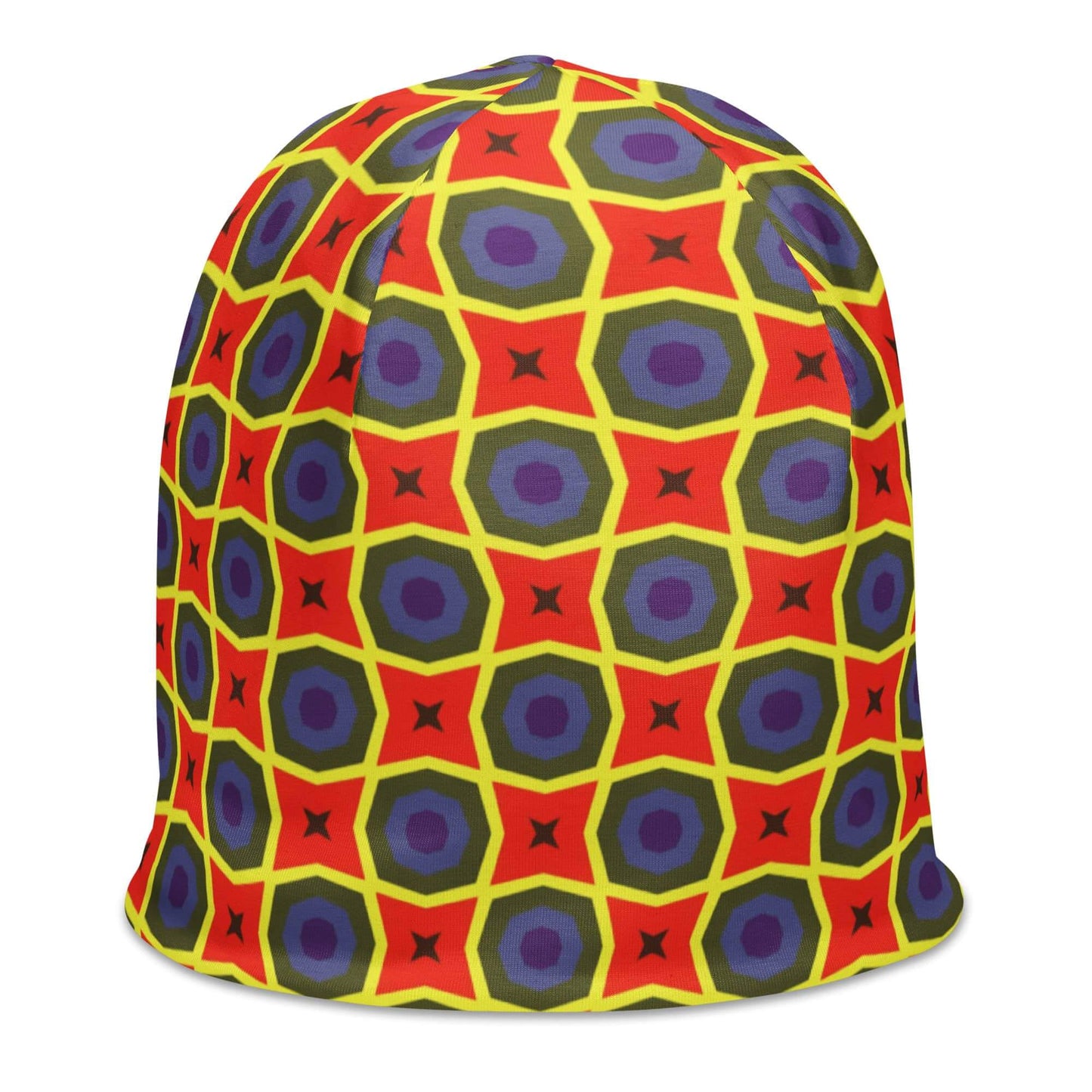 orange and blue box pattern beanie