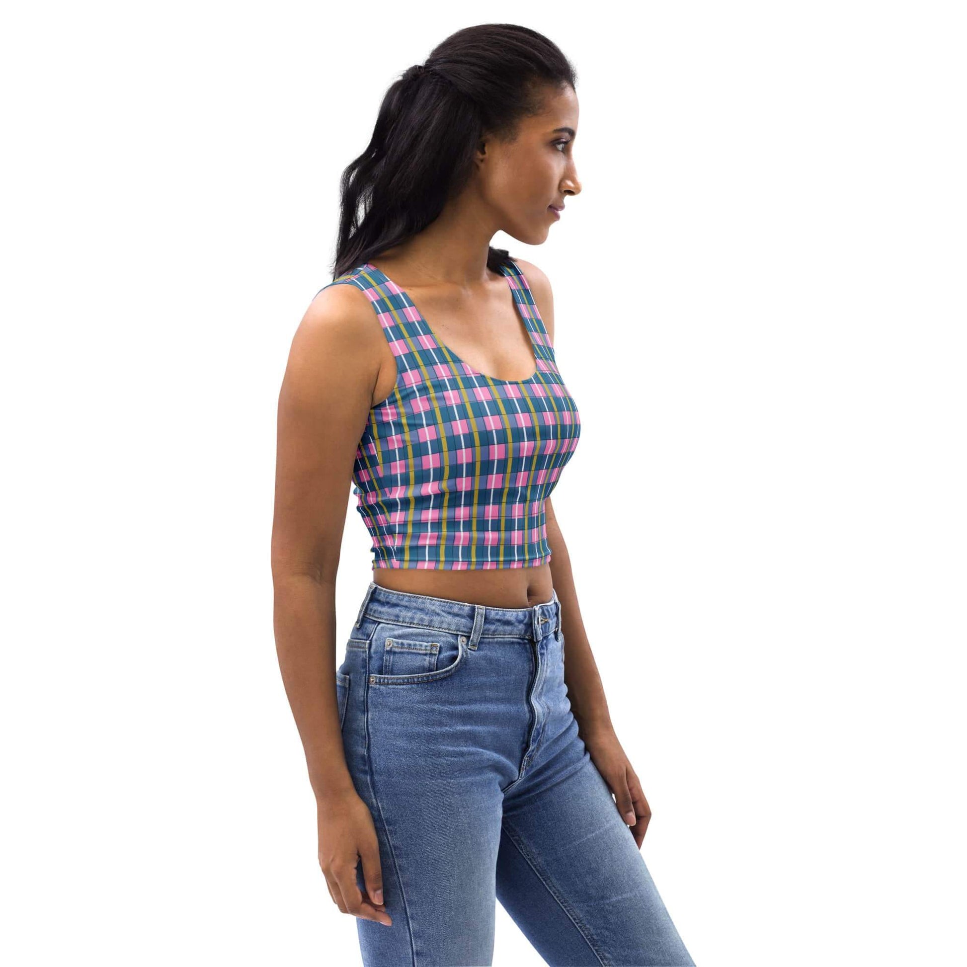 navy plaid crop top