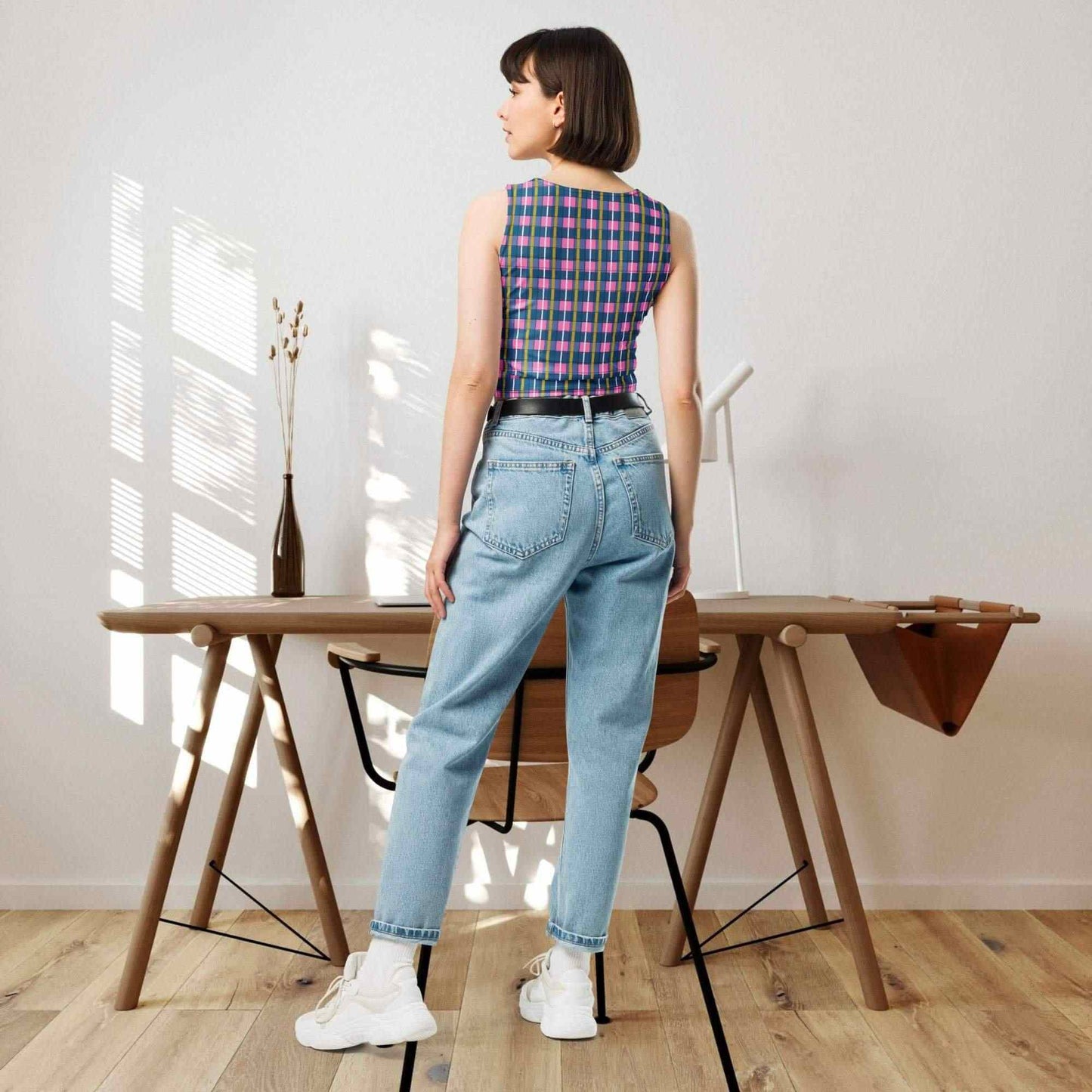 one owl artist plaid crop top