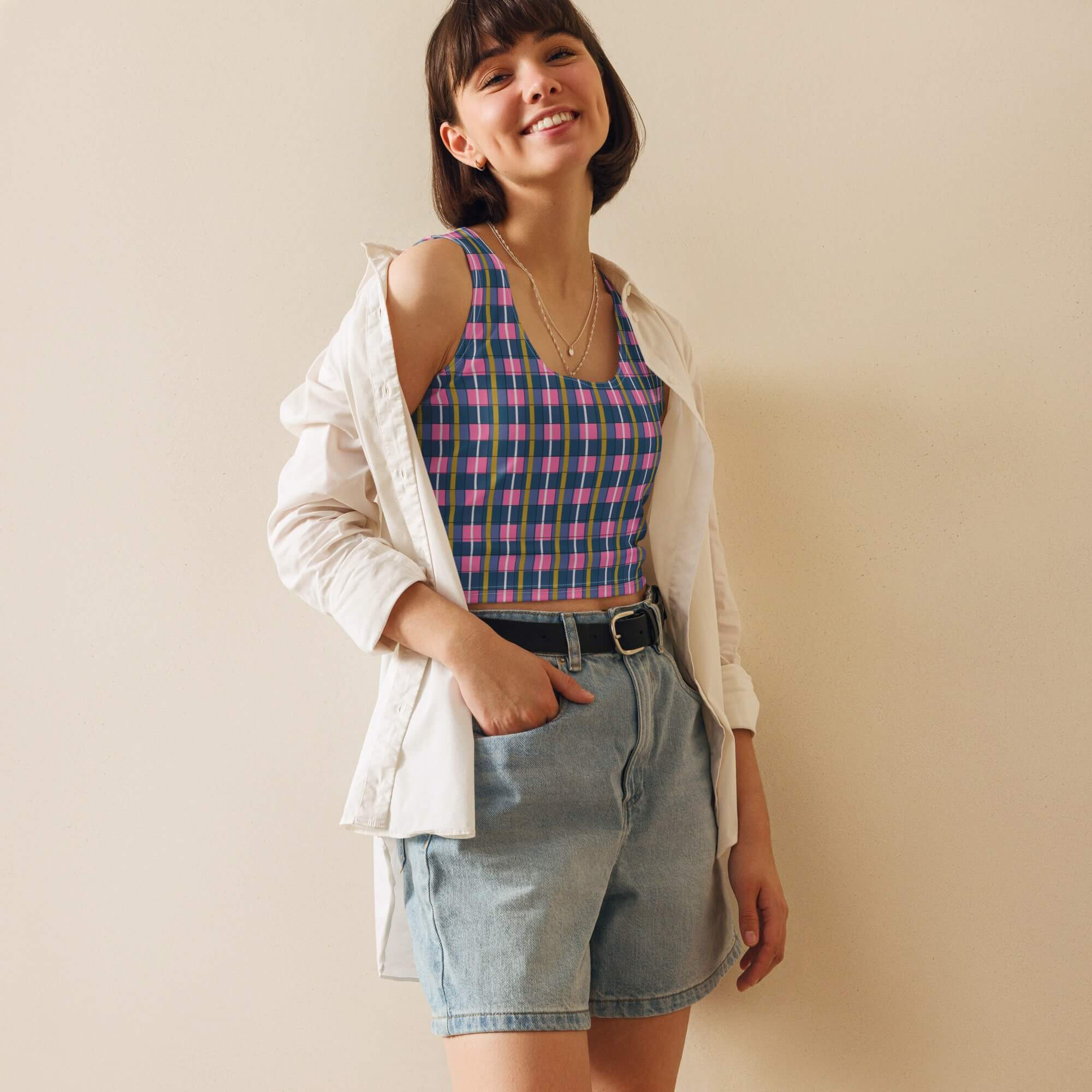 women's plaid crop top