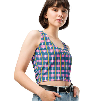 women's navy plaid crop top