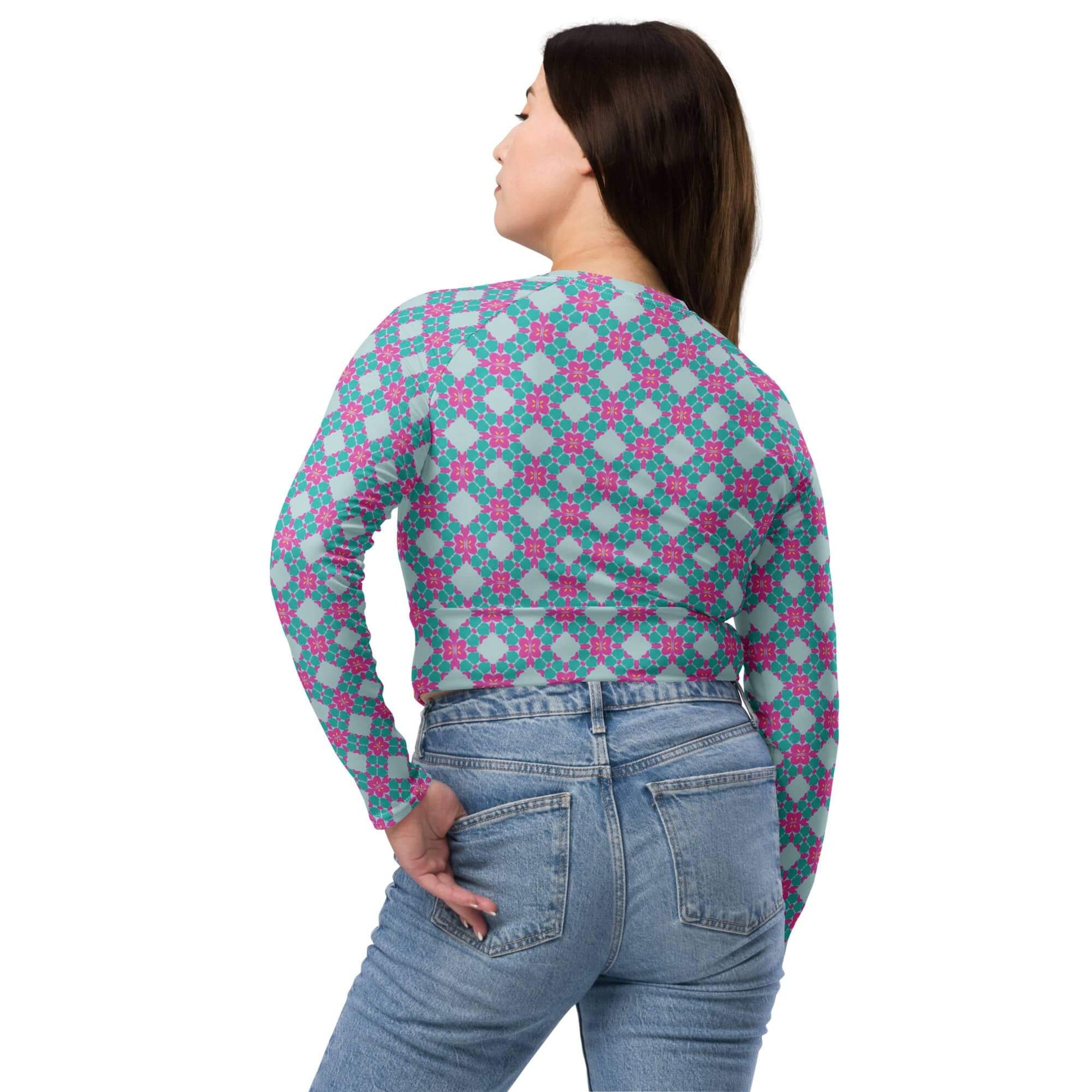 turquoise blue long sleeve crop top