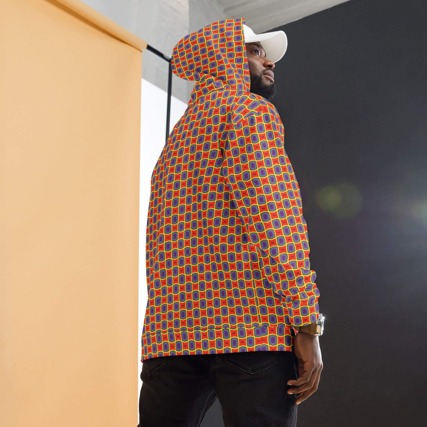Checkered orange hoodie mens