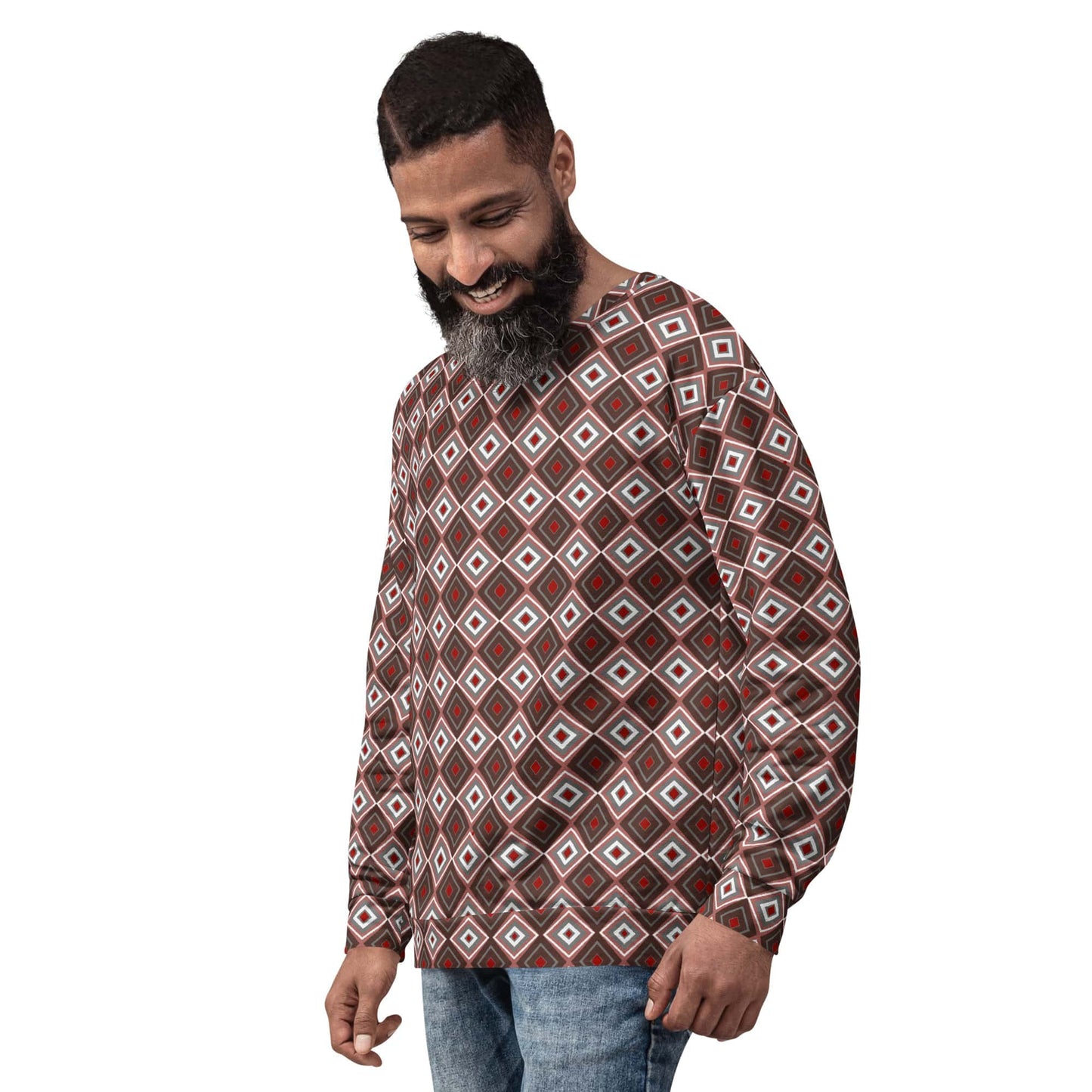 chocolate brown sweatshirt with argyle pattern 