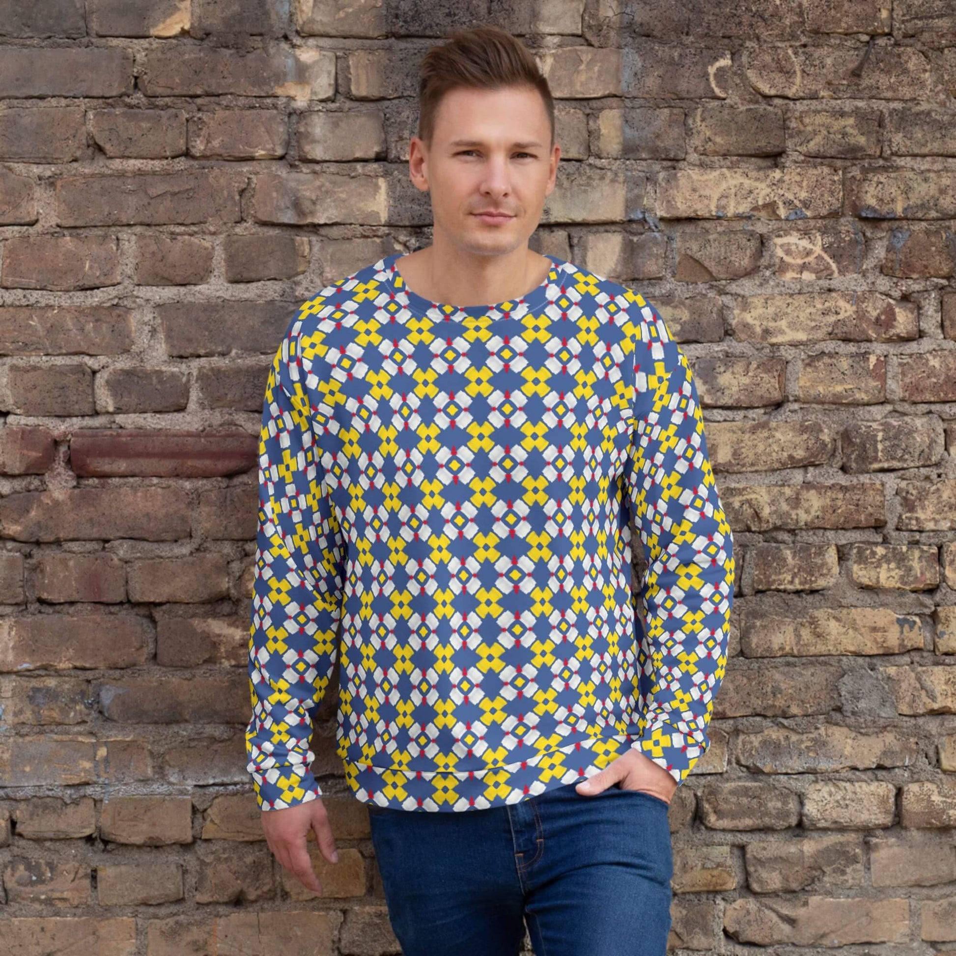 Blue and yellow sweatshirt men's