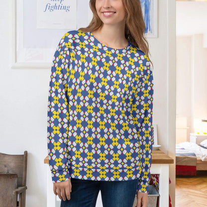 Blue and yellow sweatshirt women's