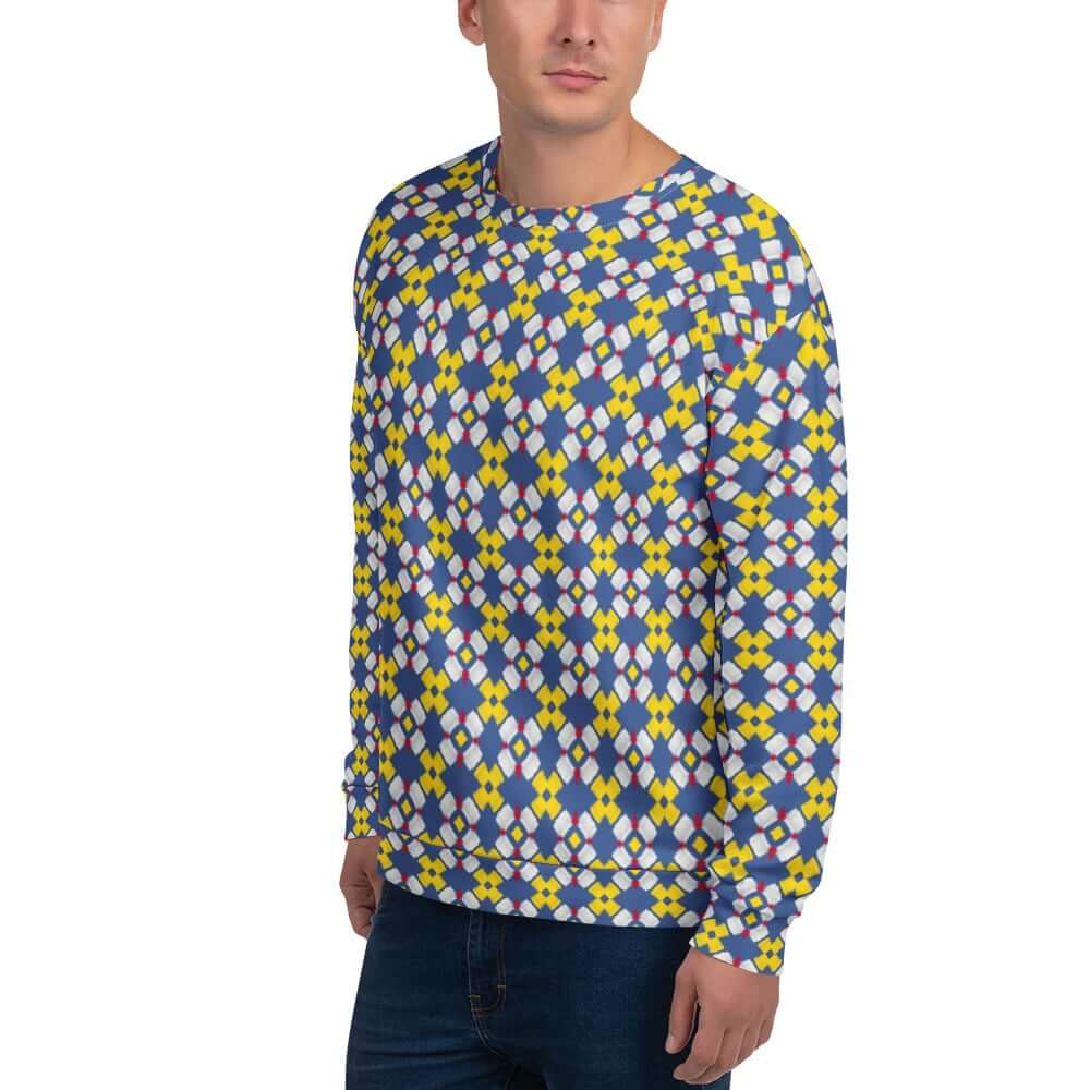 Blue and yellow sweatshirt men's