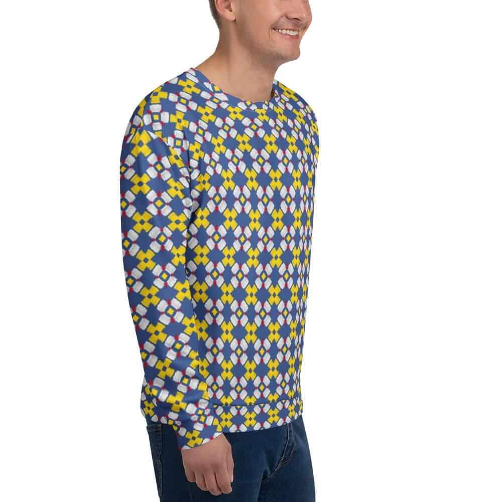 Men's blue and yellow sweatshirt