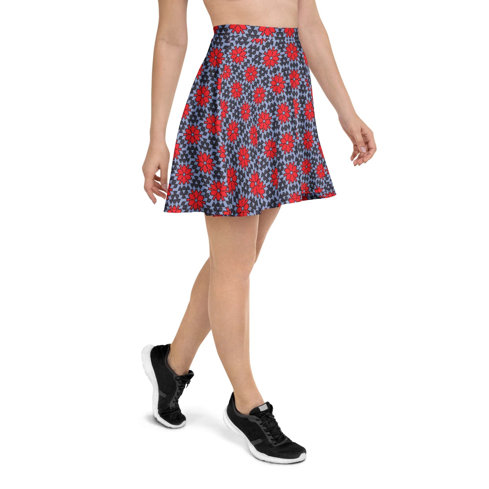 women's red floral flared skater skirt
