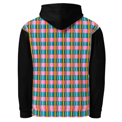 black sleeve cotton plaid hoodie