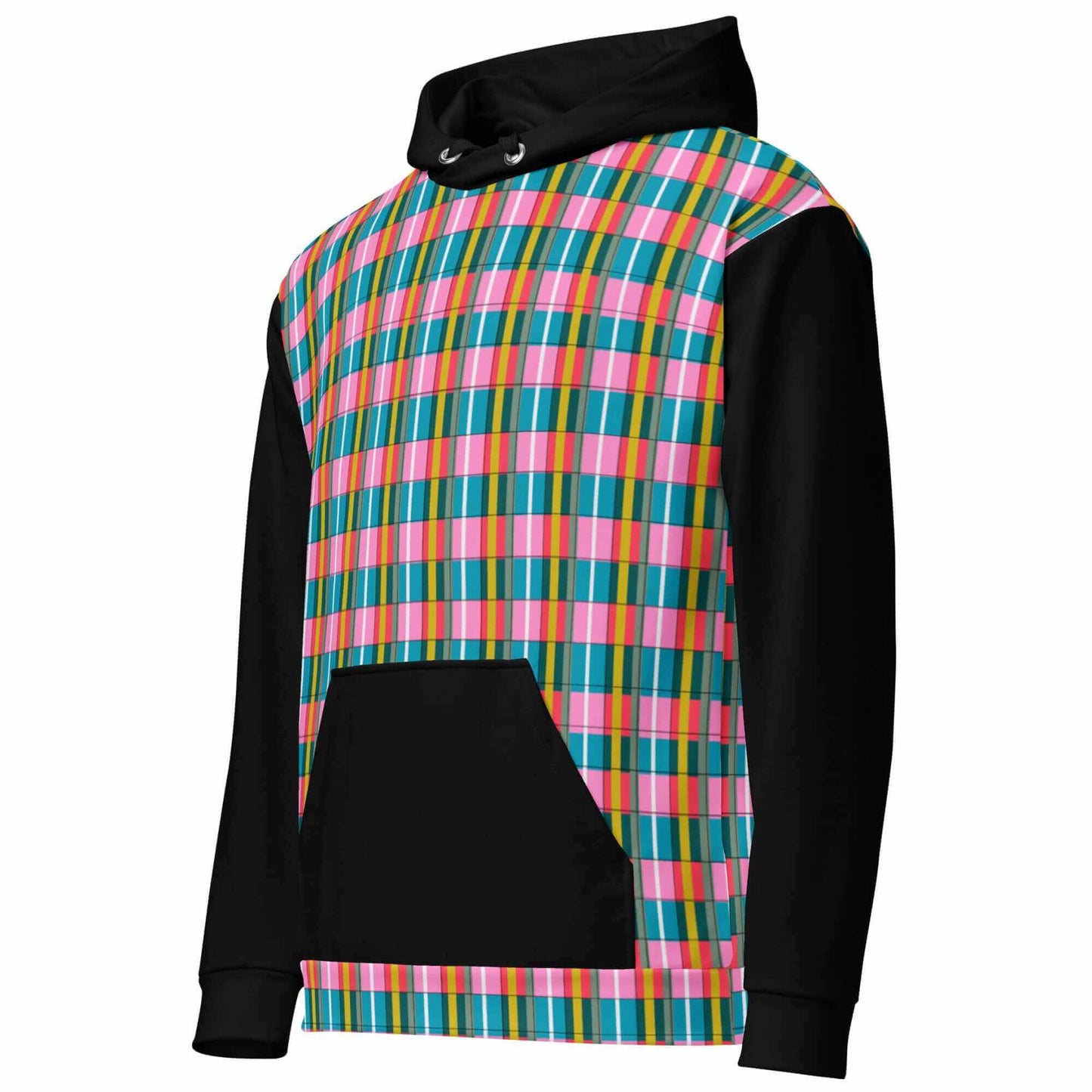 black sleeve cotton plaid hoodie