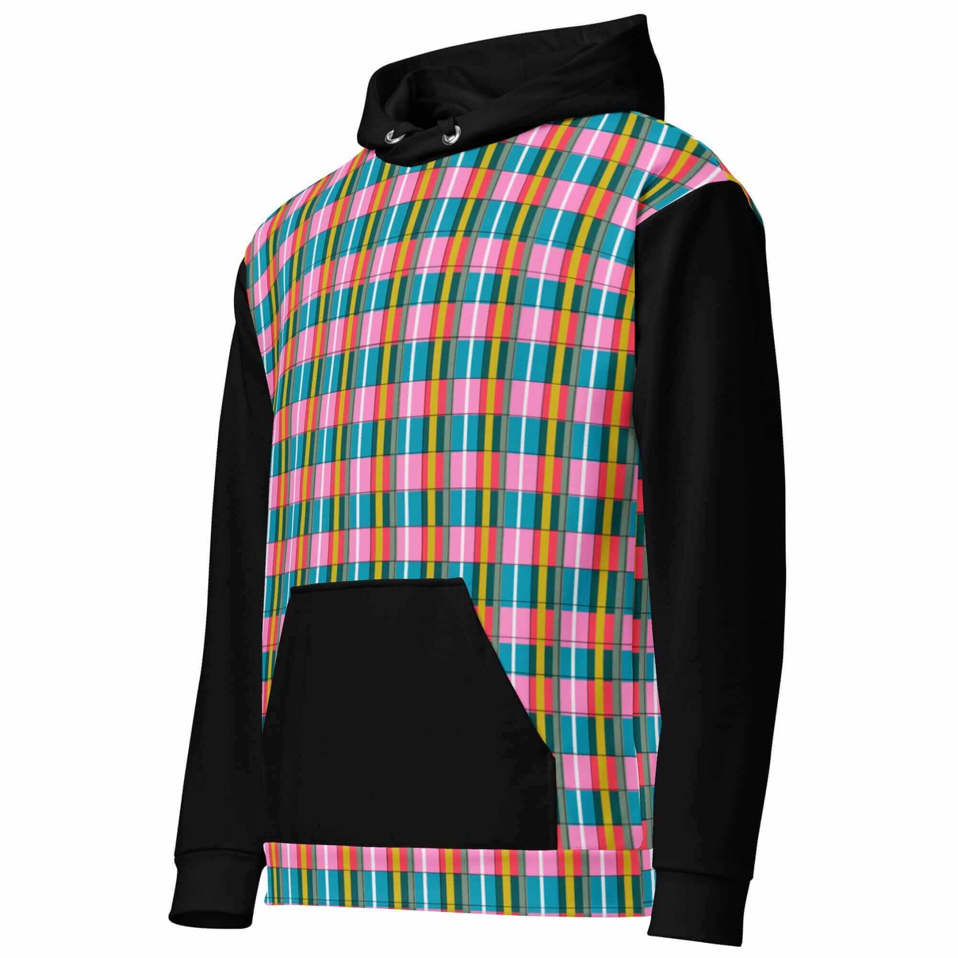 black sleeve cotton plaid hoodie