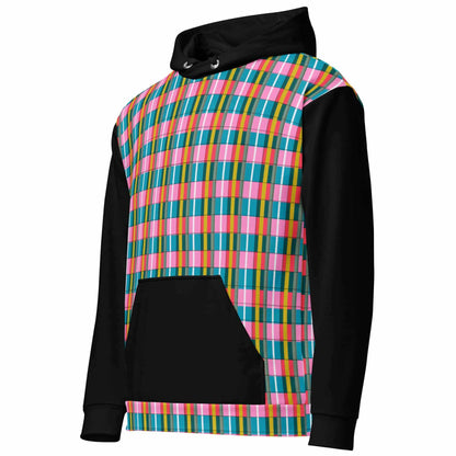 black sleeve cotton plaid hoodie