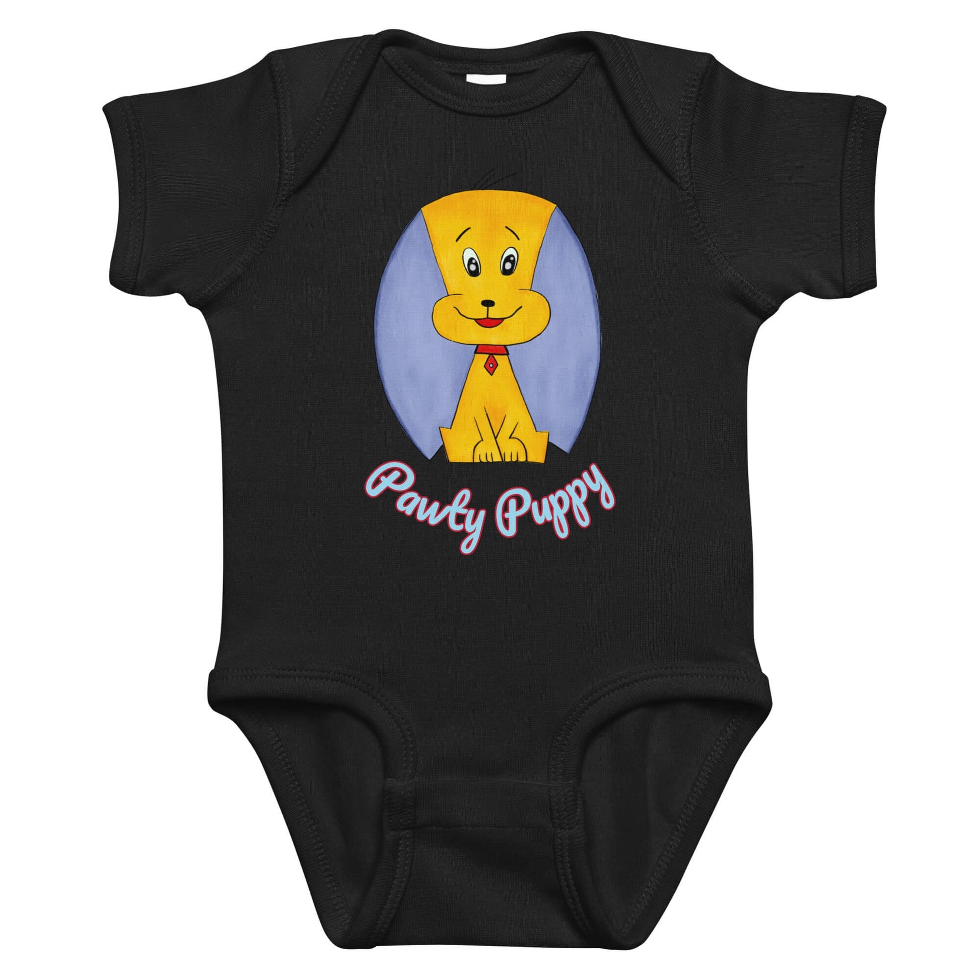personalized puppy graphic black baby onesie