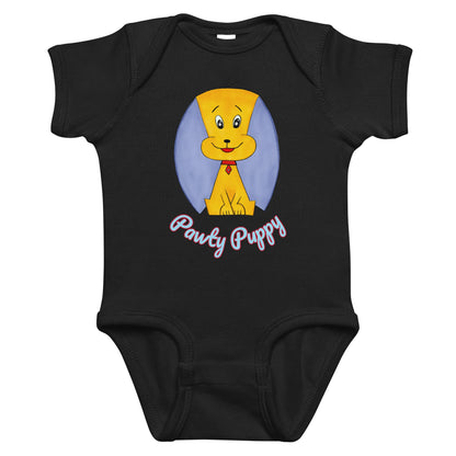 personalized puppy graphic black baby onesie
