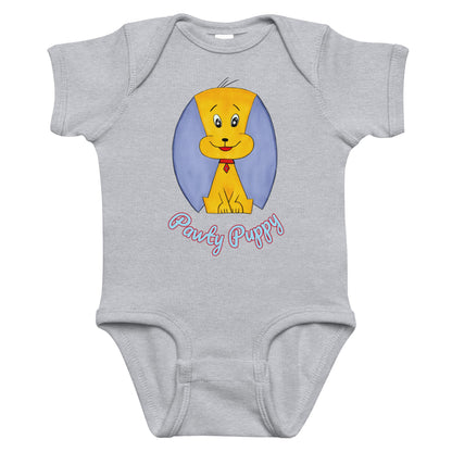puppy graphic heather gray infant bodysuit