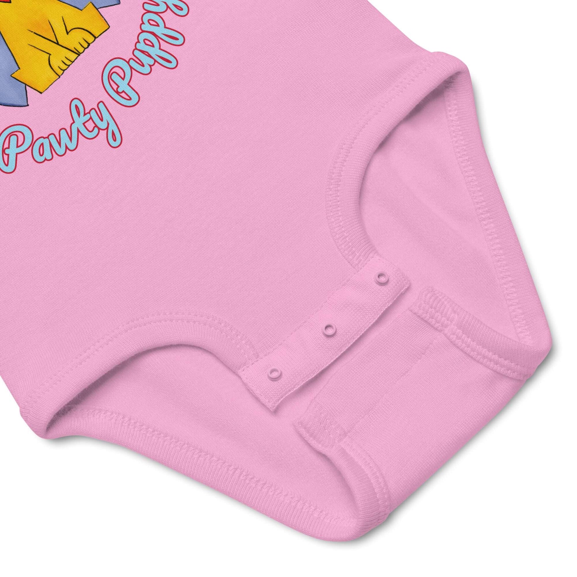 pink cotton baby bodysuit with three snap closure