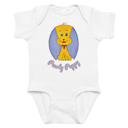 puppy graphic white baby onesie