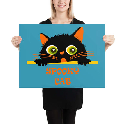 cute black and orange spooky cat poster size 18x24