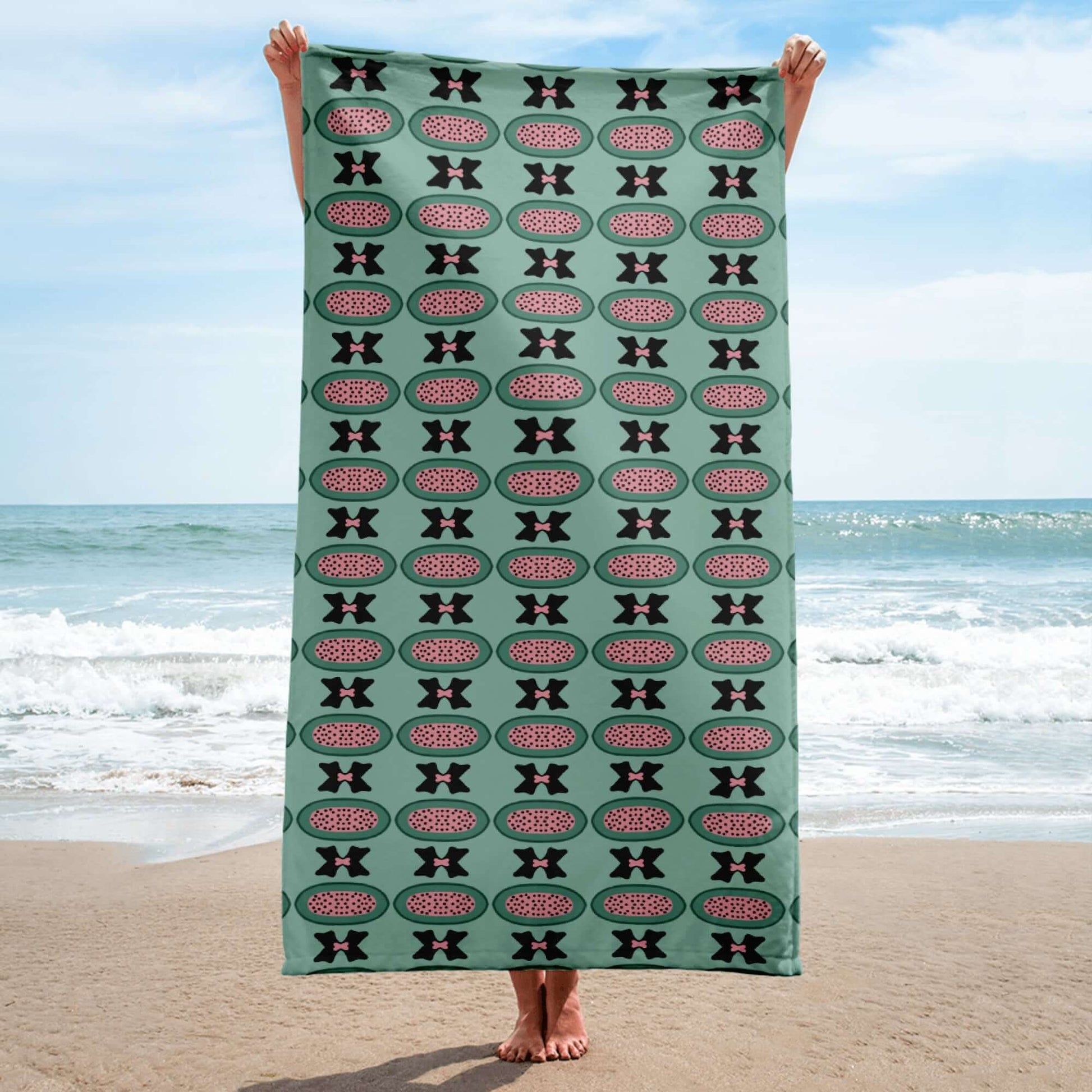 One Owl Artist green beach towel