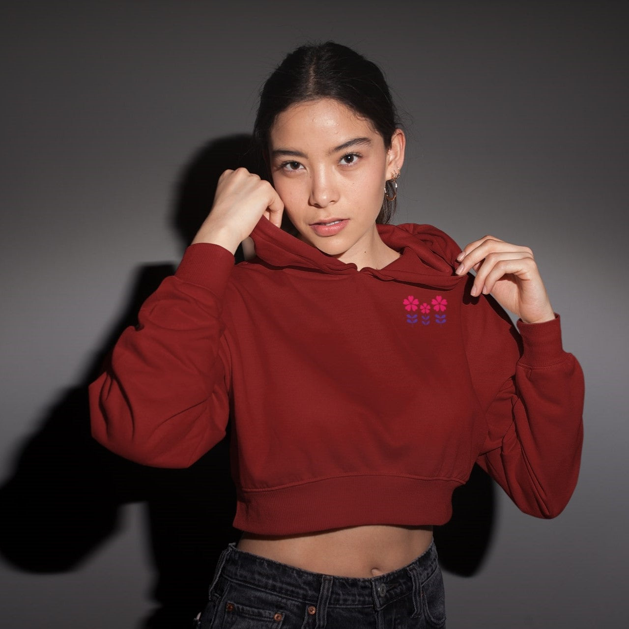 cropped hoodie maroon