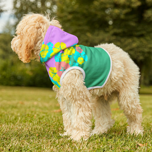 Dog Hoodie with violet and aqua floral print