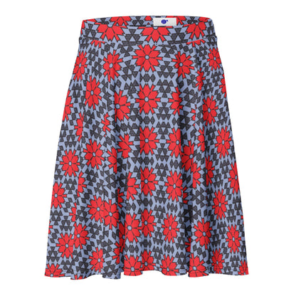 one owl artist red floral skater skirt women