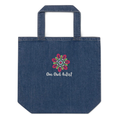 one owl artist denim tote bag