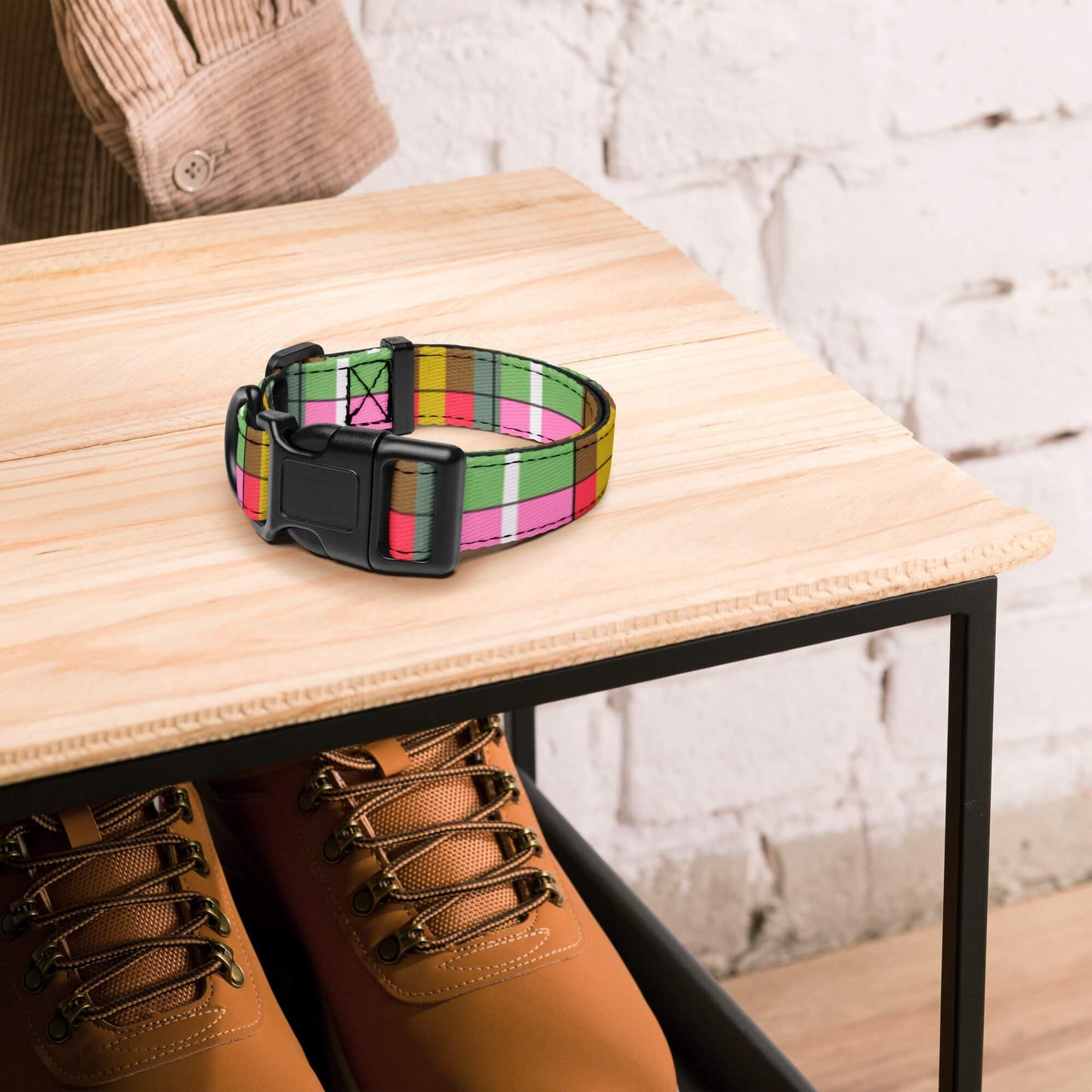 pink plaid dog collar