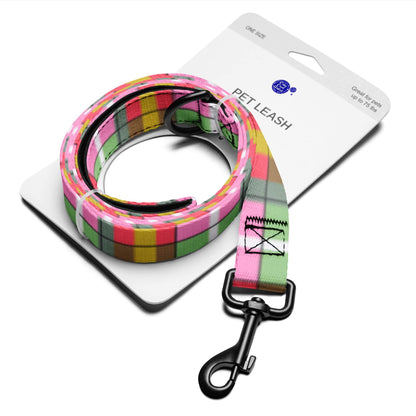 personalized pink and green plaid dog leash