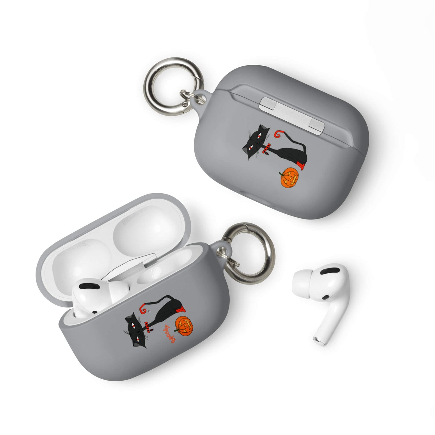 Grey Halloween Cat Rubber Case for AirPods