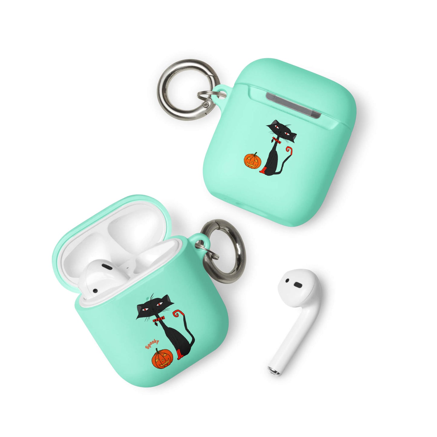 Halloween Cat Mint Green Rubber Case for AirPods