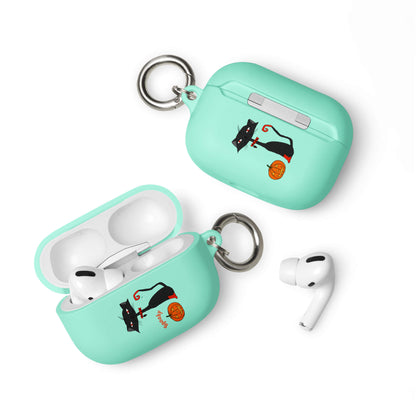 Halloween Cat Mint Green Rubber Case for AirPods Pro