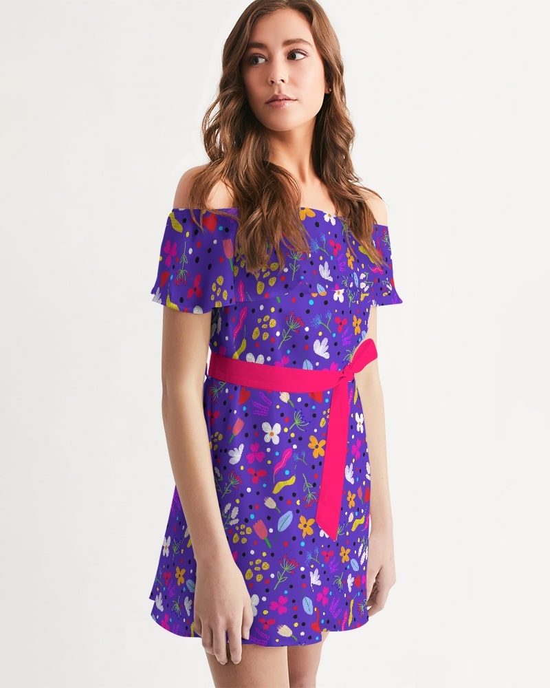 Ruffled Blue Floral Dress for Women Designed by One Owl Artist