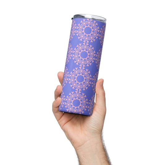 Simple Modern Tumbler with Floral Print and Tropical Indigo Blue Color
