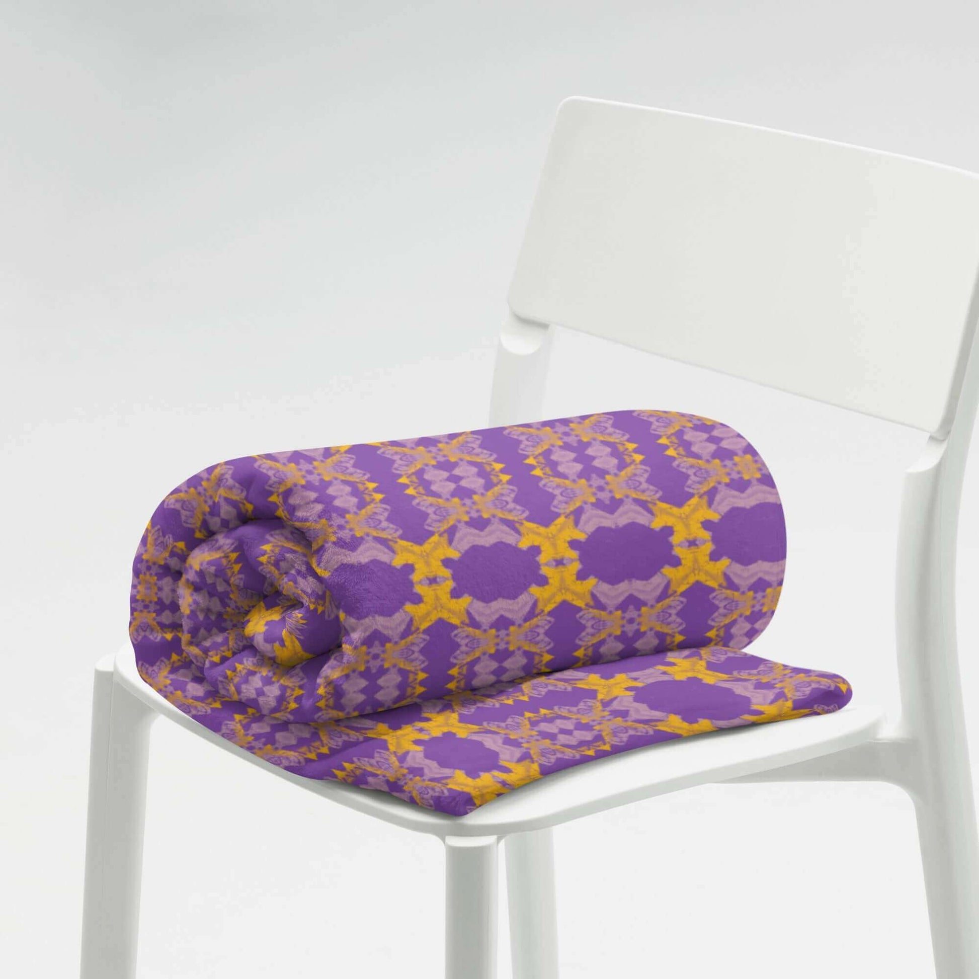 Throw Blanket with Purple and Yellow Design