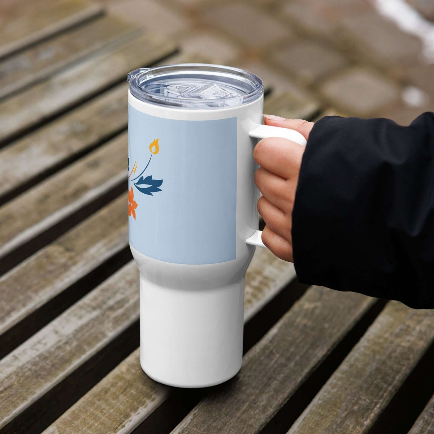 travel mug with handle by oneowlartist.com