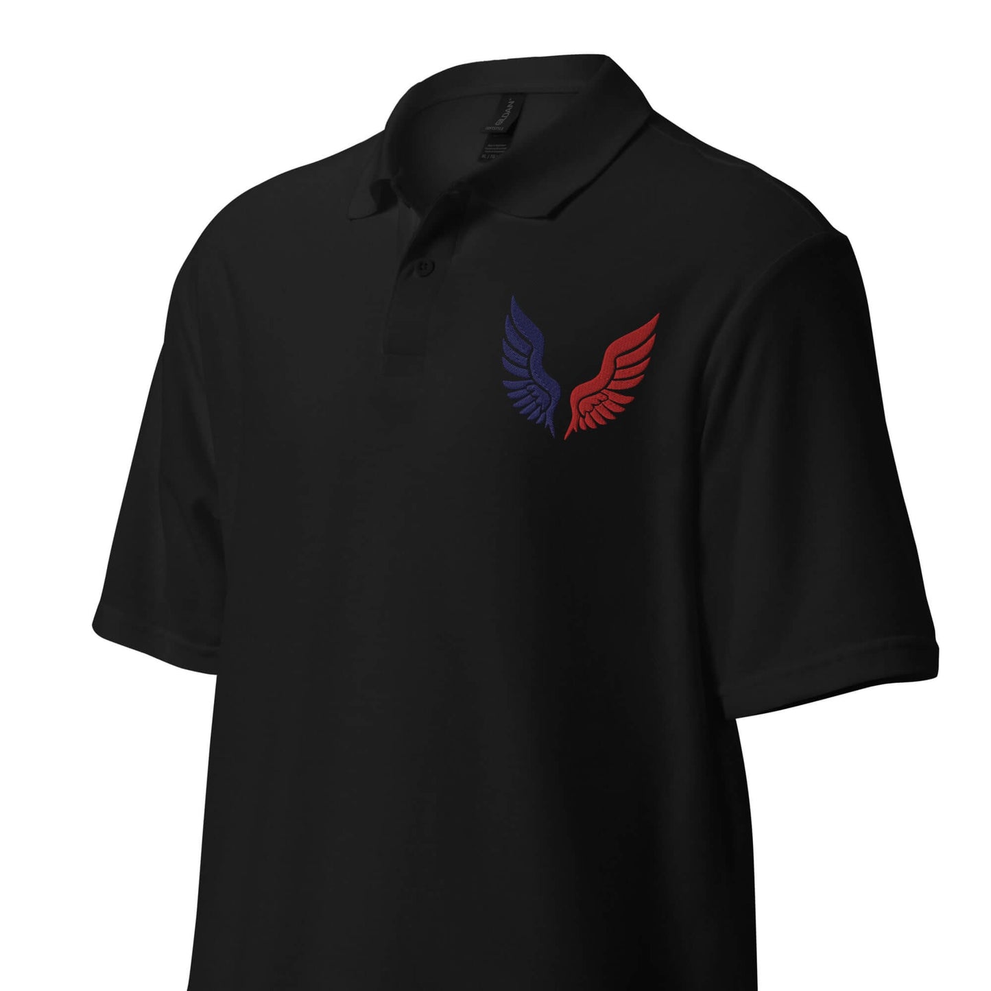 black polo shirt wing embroidered