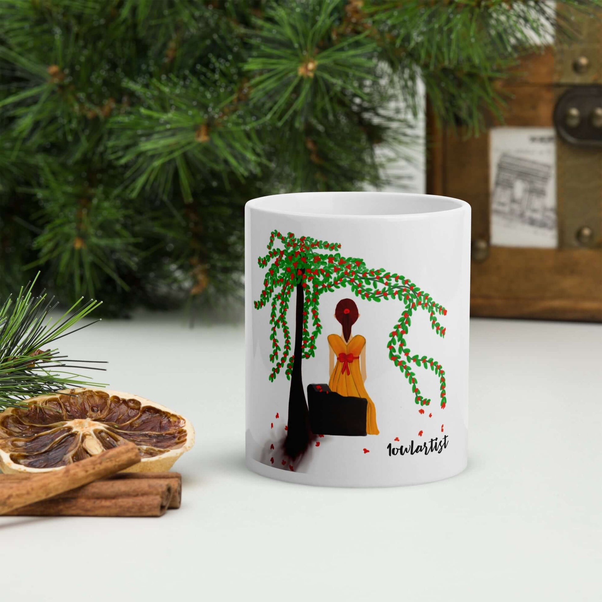 girl-under-flower-tree-coffee-mugs