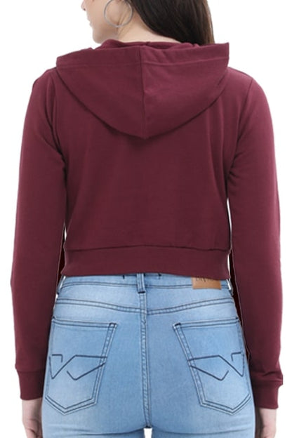 maroon cropped hoodie women back