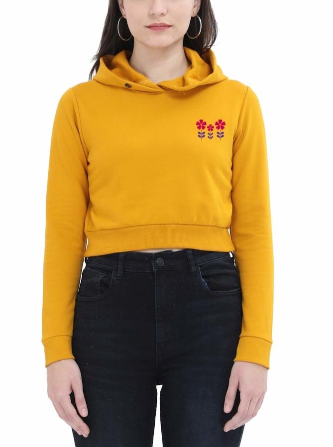 One Owl Artist Cropped Hoodie Mustard Yellow XL Cotton