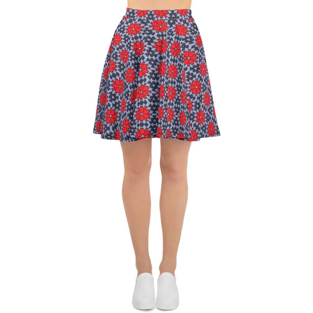 women's red floral skater skirt
