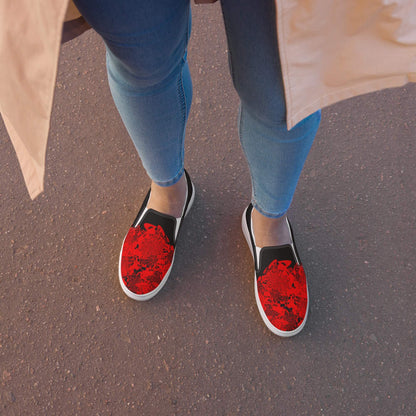 Streetwear Black Canvas Shoes with Red Abstract Design