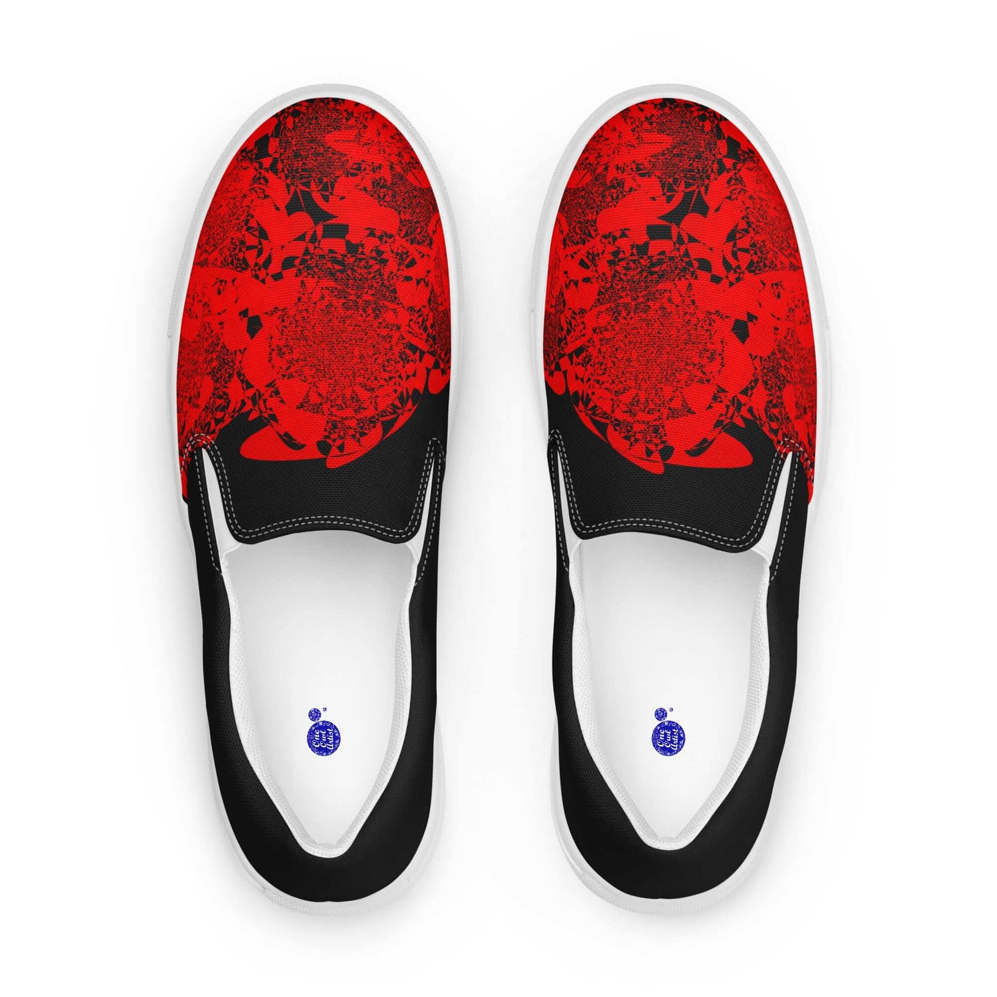 Slip-on Canvas Shoes for Women  with Black Red Abstract Design