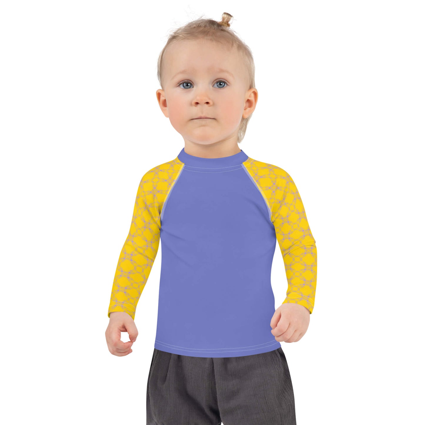 Toddler Boys Rash Guard with Yellow Sleeve & Slate Blue Body
