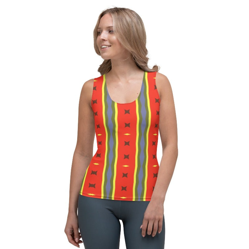 Body Hugging Tank Top with Vertical Pattern Design