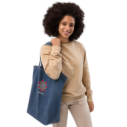 Embroidered Denim Organic Tote Bags